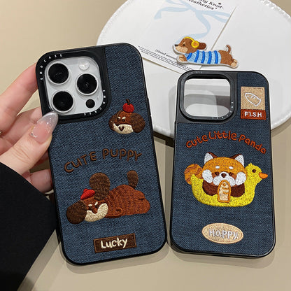 Retro ins embroidered puppy Apple phone case