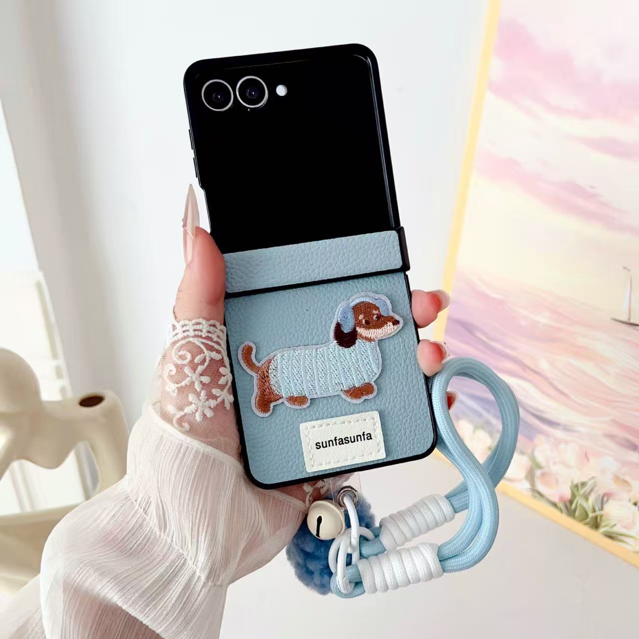 Dachshund leather Samsung Z Flip phone case