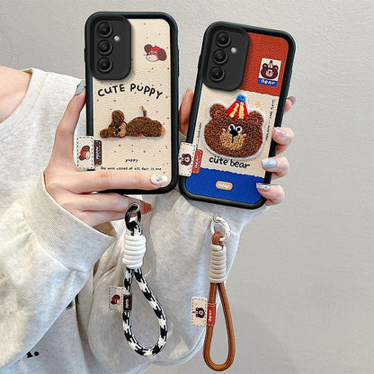 Leather Embroidery Cartoon Samsung Phone Case