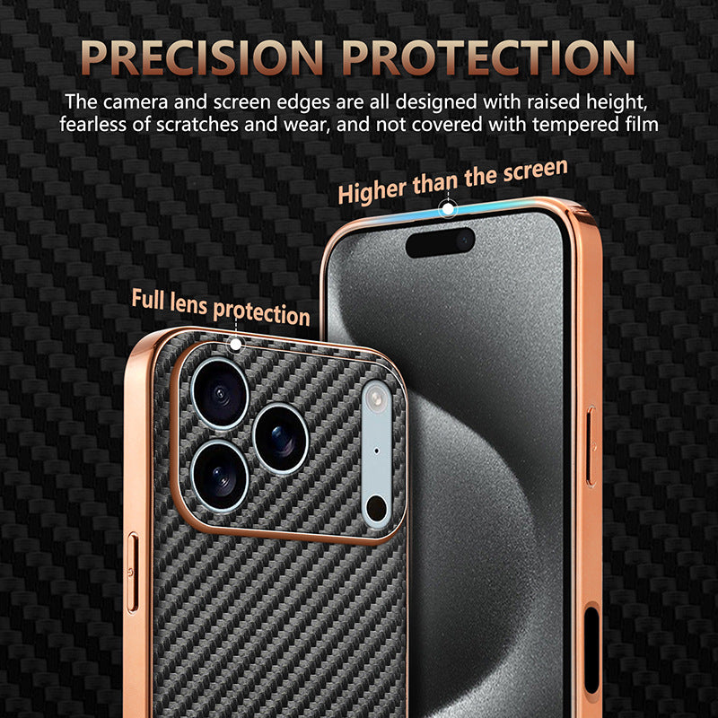 Electroplated shockproof carbon fiber textured Apple phone case