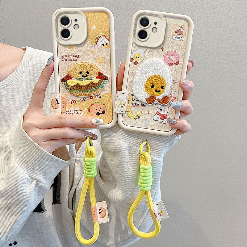 Leather embroidered cartoon Apple phone case