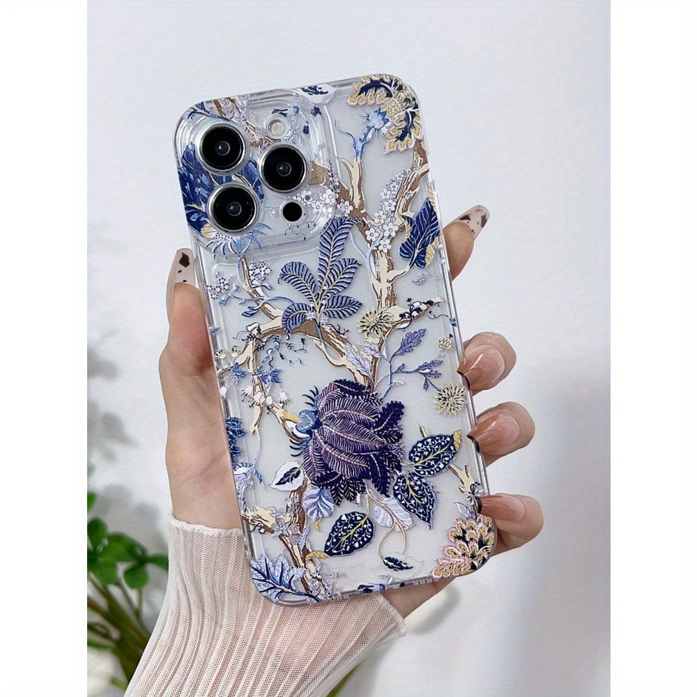 Transparent vintage purple floral iPhone case