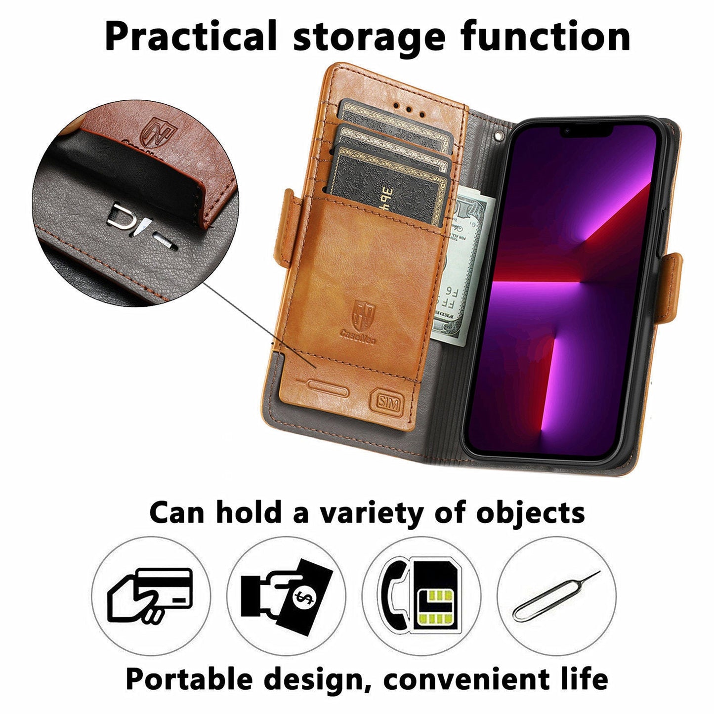 Leather anti-theft brush magnetic flip iPhone protective case