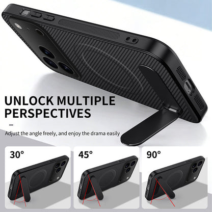Carbon fiber textured magnetic stand Apple phone case