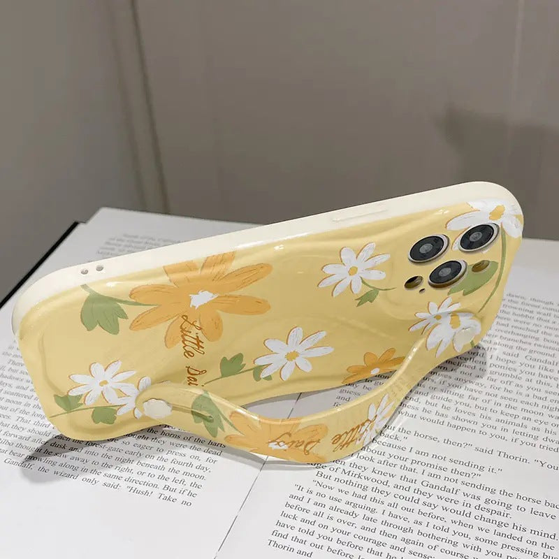 Yellow floral wristband Apple phone case