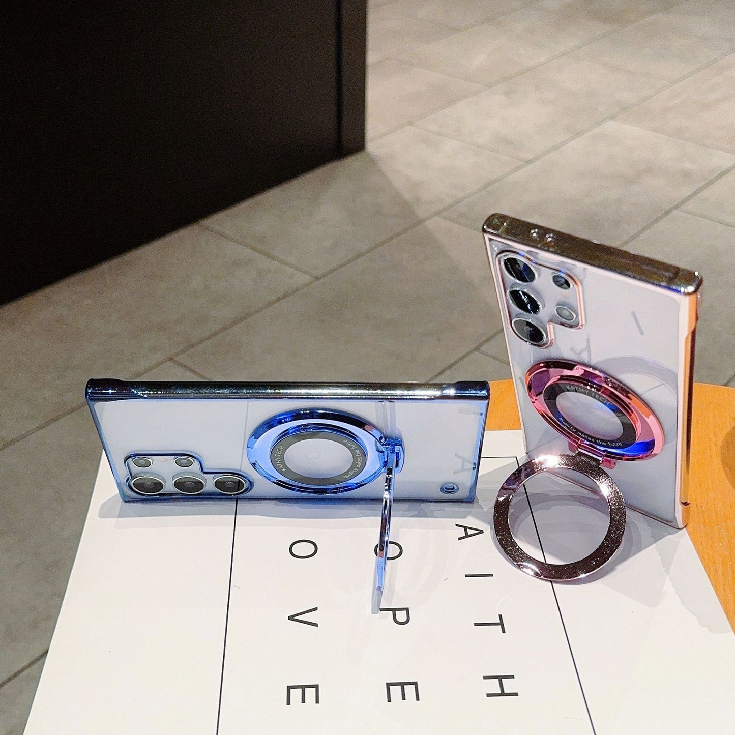 Casing ponsel Samsung tanpa bates magnetik elektroplating transparan