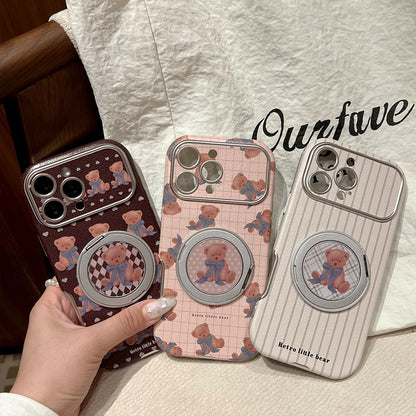 Bow-shaped bear rotating stand Apple phone case