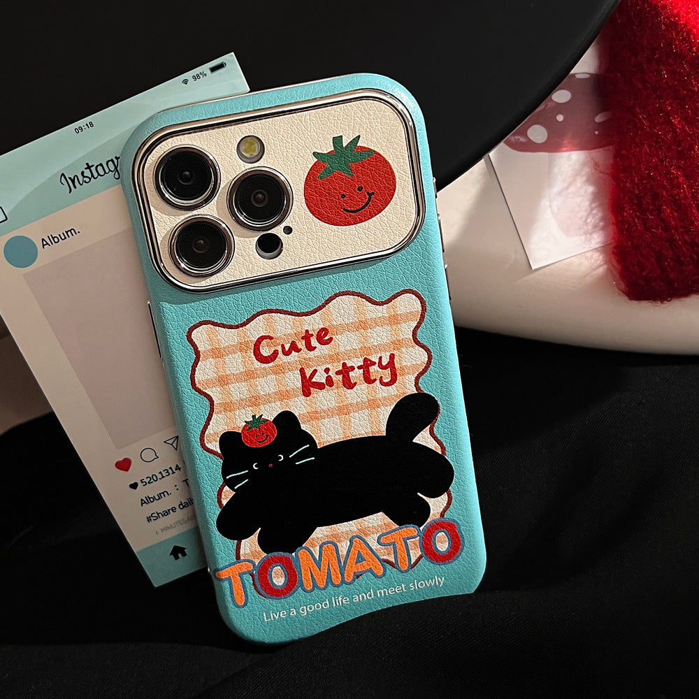 Lambskin Black Cat Tomato Apple Phone Case