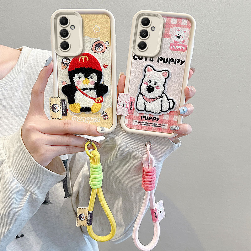 Leather Embroidery Cartoon Samsung Phone Case