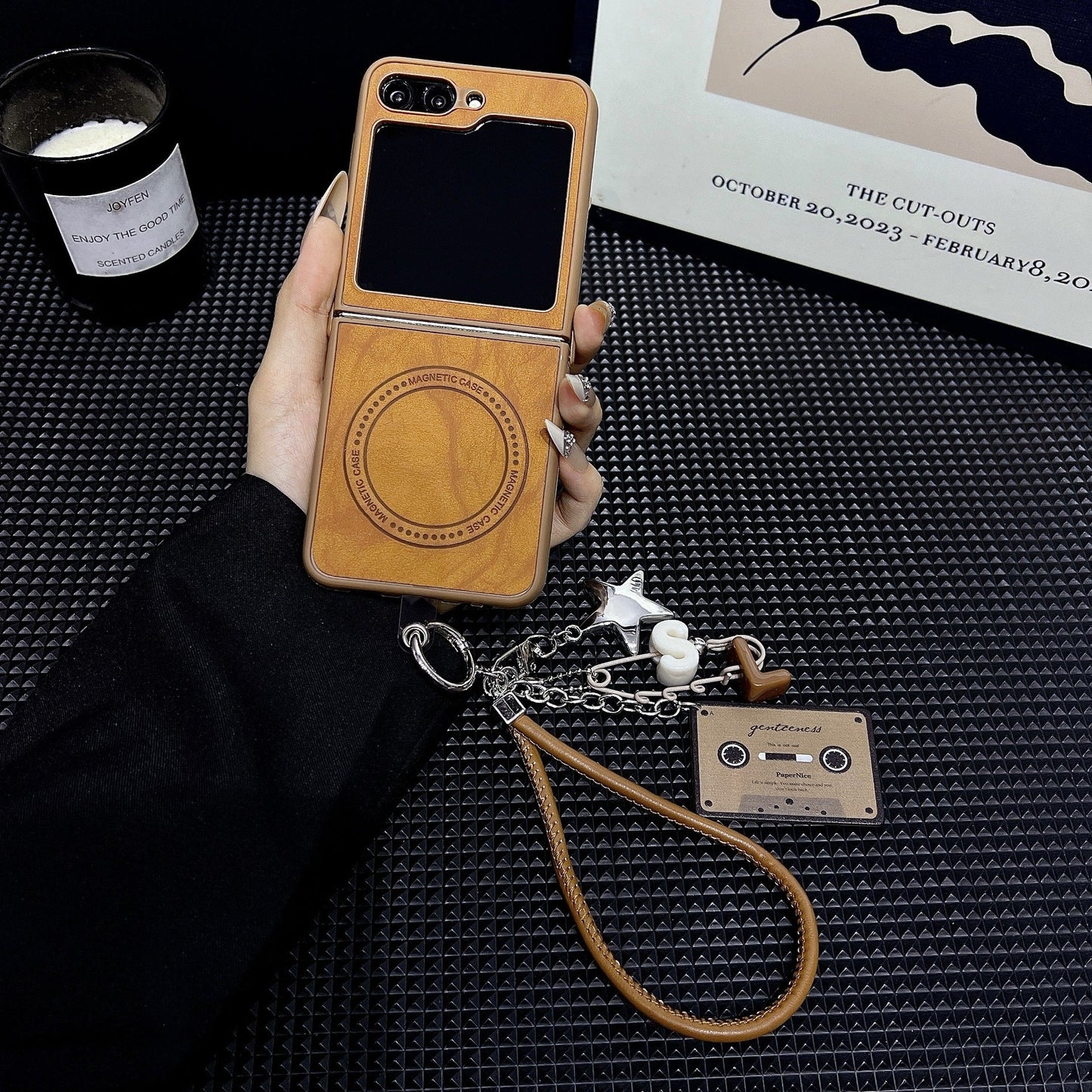 Sheep leather magnetic lanyard Z Flip phone case