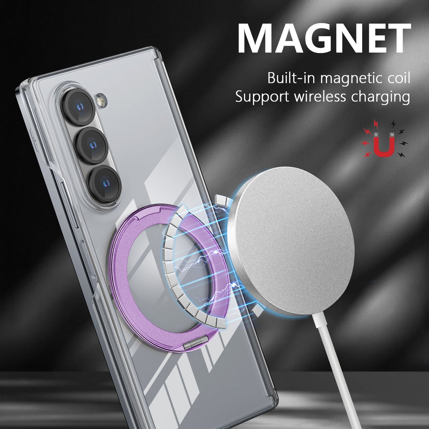 Transparent magnetic rotating ring Samsung Z Fold phone case