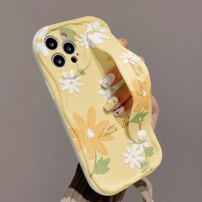 Yellow floral wristband Apple phone case