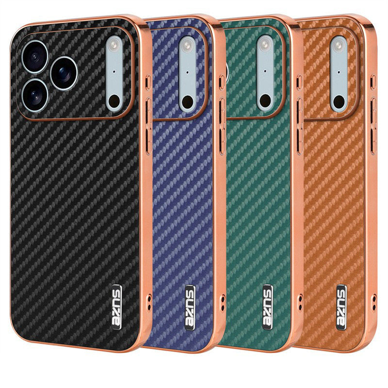 Electroplated shockproof carbon fiber textured Apple phone case