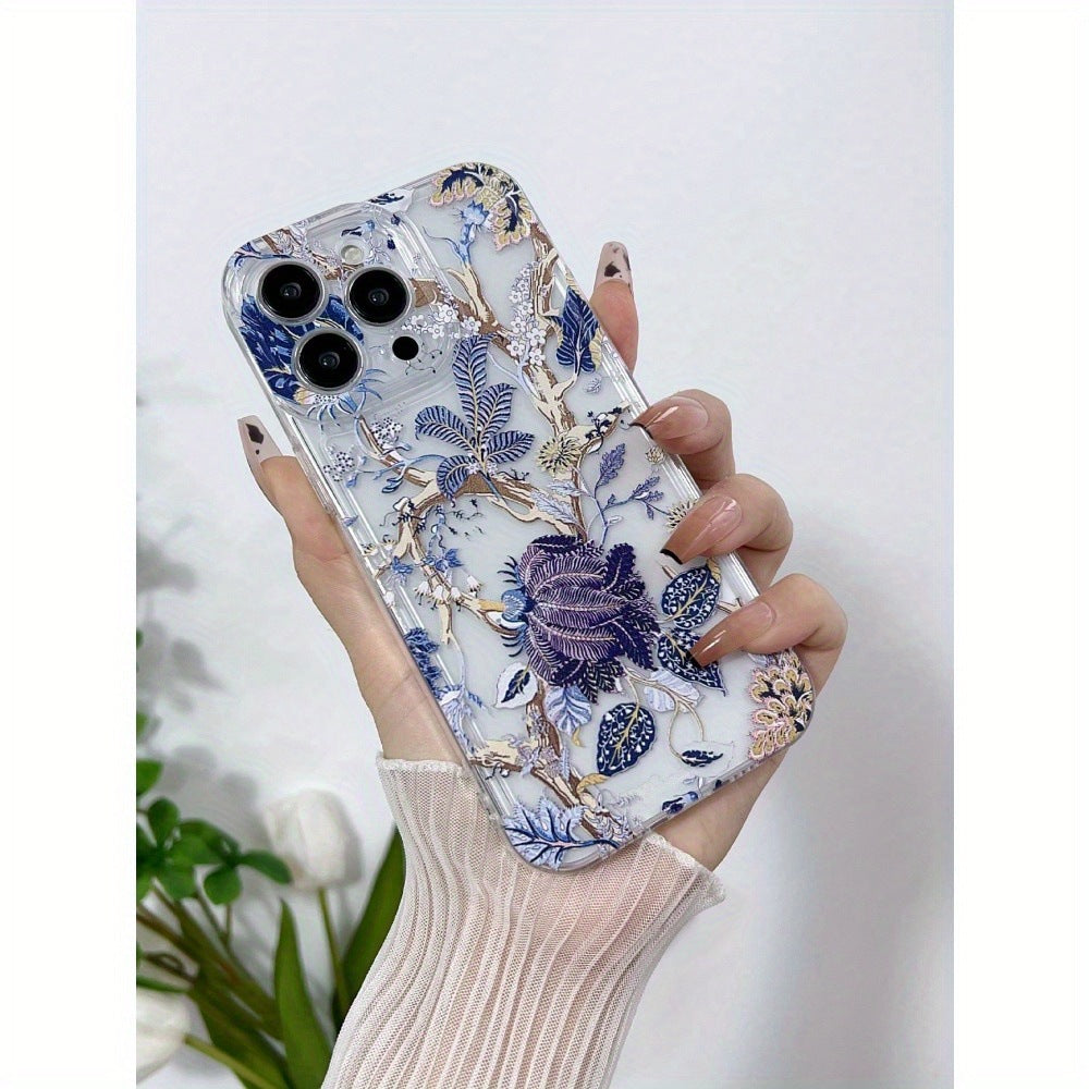 Transparent vintage purple floral iPhone case
