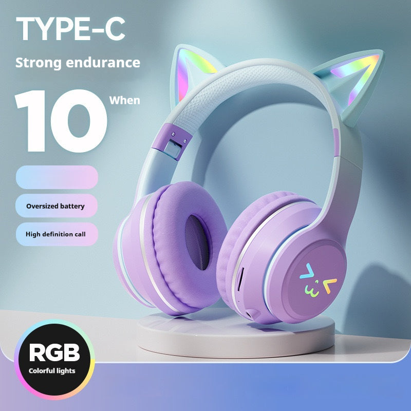 Gradient color cat ear bluetooth headset wireless headband earphones