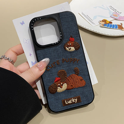 Retro ins embroidered puppy Apple phone case