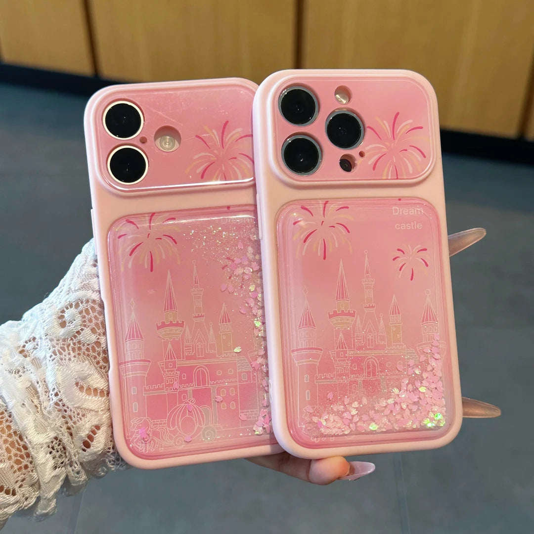 Pink quicksand fireworks castle Apple phone case