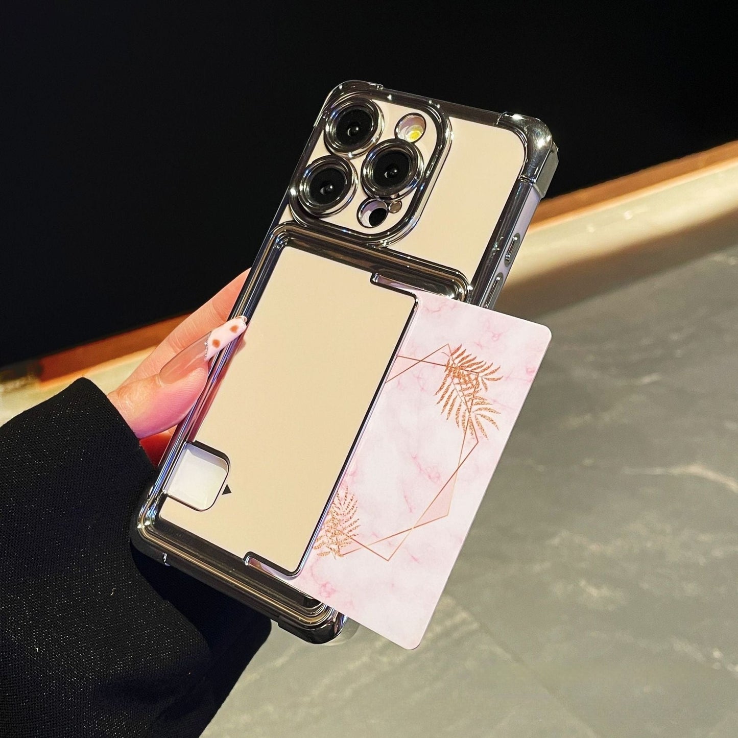 Pemegang kad kreatif penyaduran elektrik sarung telefon Apple 