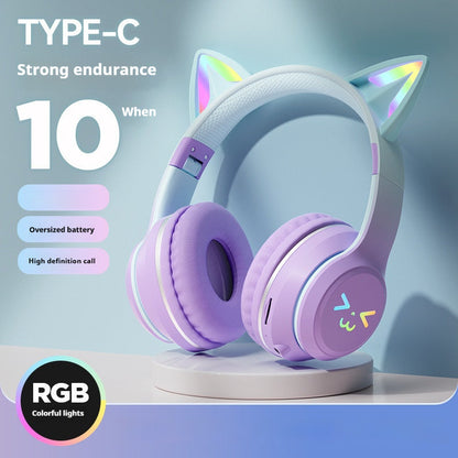 Gradient color cat ear bluetooth headset wireless headband earphones