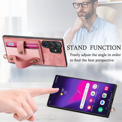Wristband Lanyard Card Slot Leather Case Samsung Phone Case