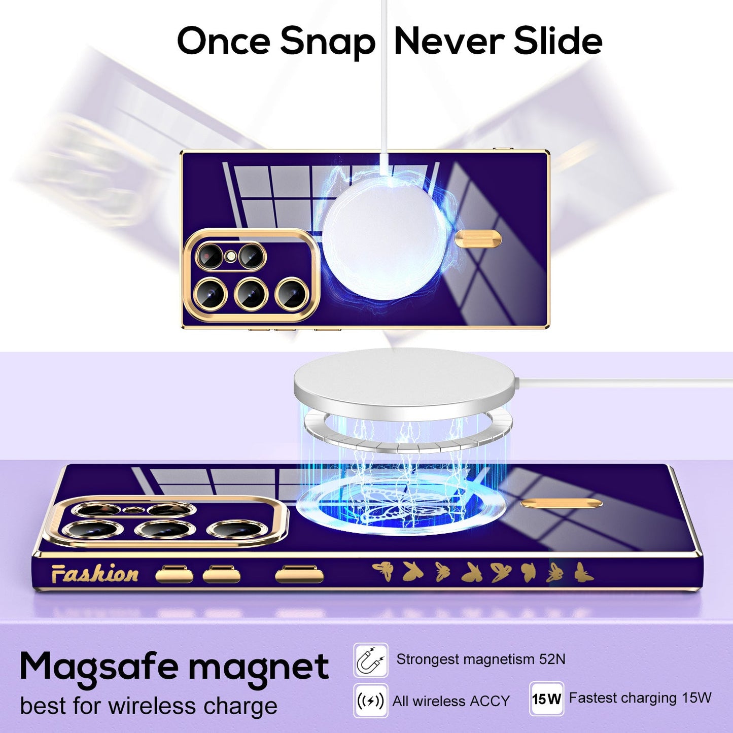 Solid color electroplated butterfly magnetic Samsung mobile phone case