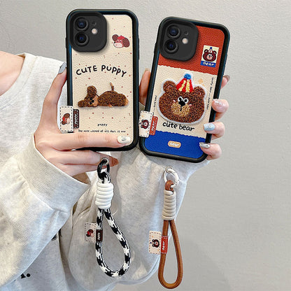 Leather embroidered cartoon Apple phone case