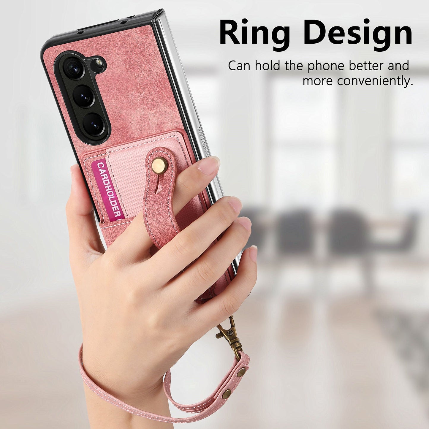 Wristband Lanyard Card Slot Leather Case Samsung Z Fold Phone Case