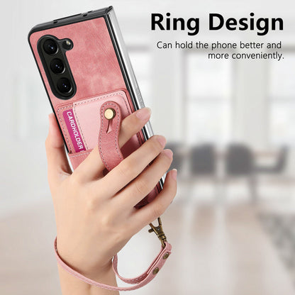 Wristband Lanyard Card Slot Leather Case Samsung Z Fold Phone Case