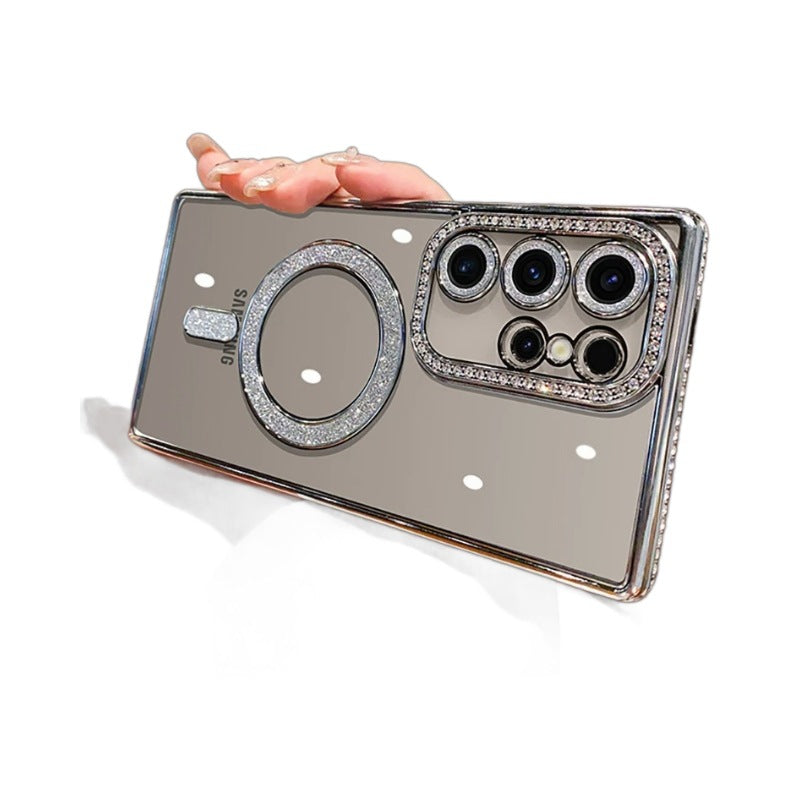 Rhinestone magnetic glitter electroplated Samsung mobile phone case