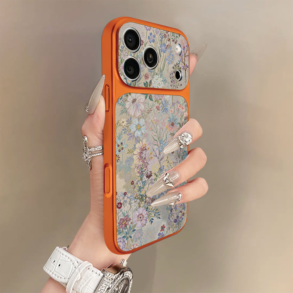 Lambskin iPhone Case with All-Over Floral Pattern