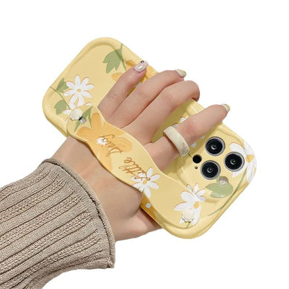Yellow floral wristband Apple phone case