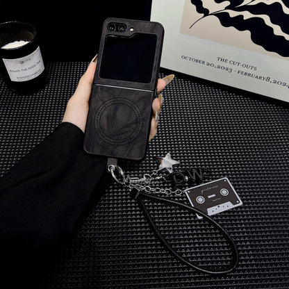 Sheep leather magnetic lanyard Z Flip phone case