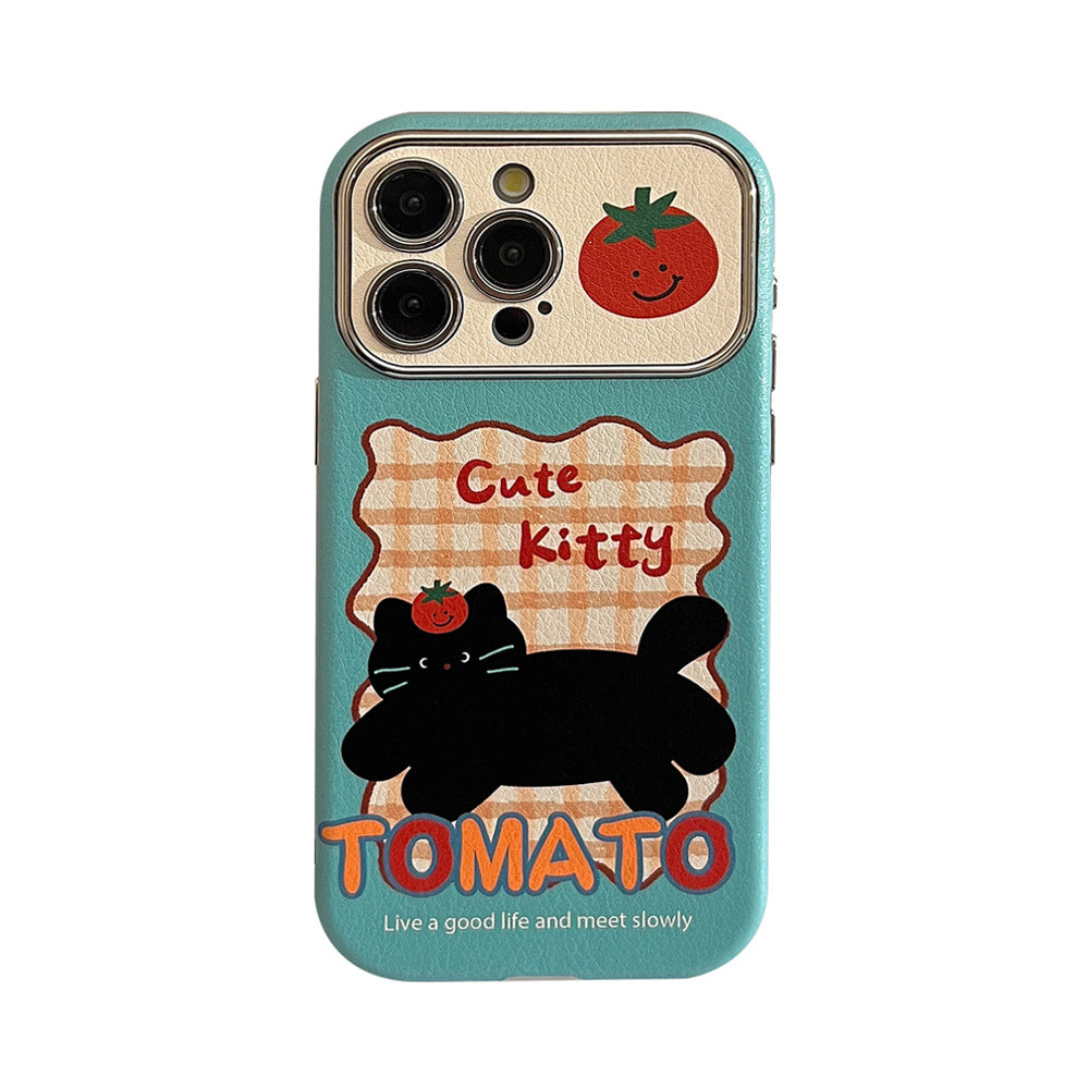 Lambskin Black Cat Tomato Apple Phone Case