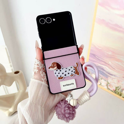 Dachshund leather Samsung Z Flip phone case