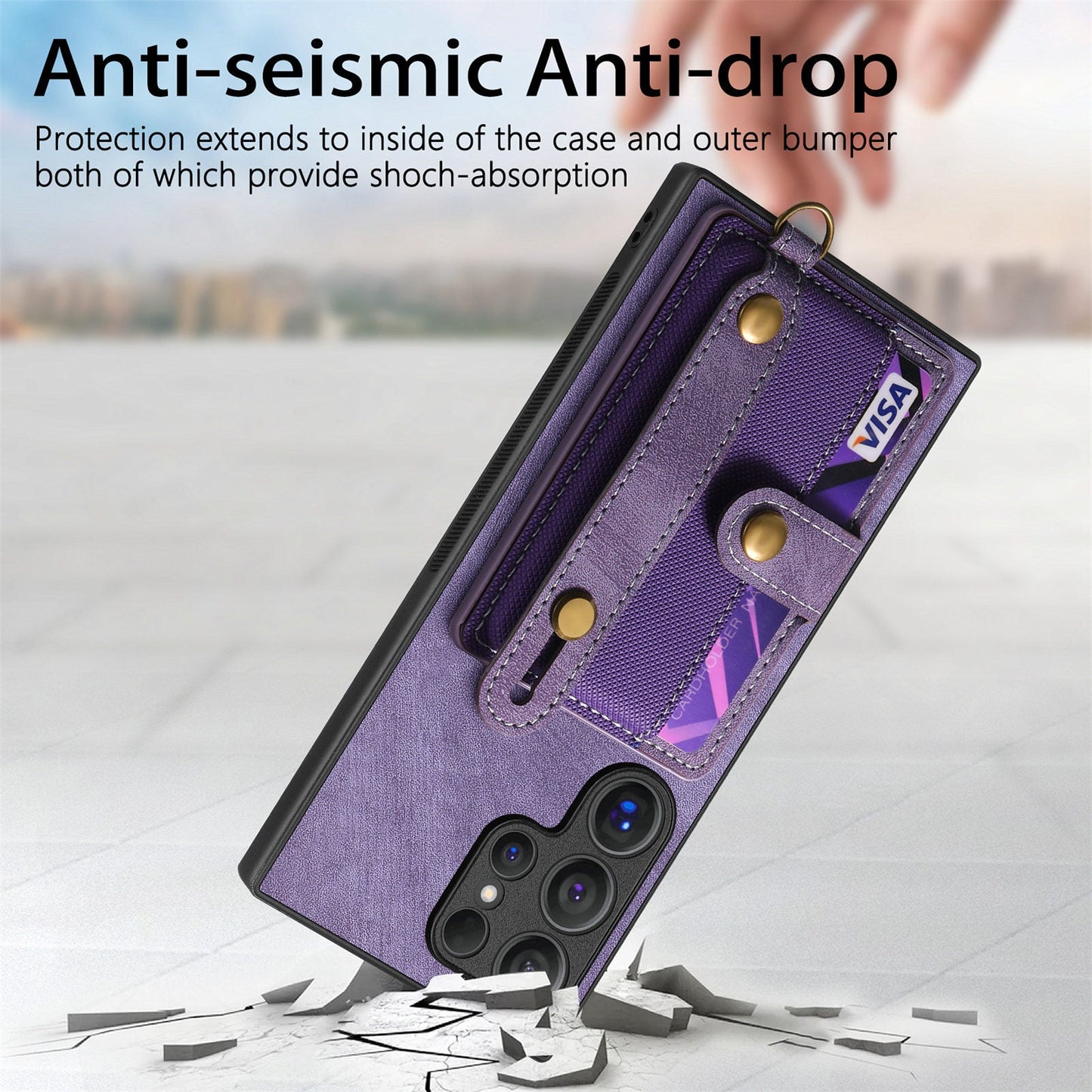 Wristband Lanyard Card Slot Leather Case Samsung Phone Case