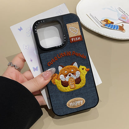 Retro ins embroidered puppy Apple phone case
