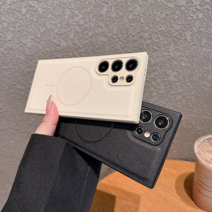 Fashionable plain leather magnetic Samsung phone case