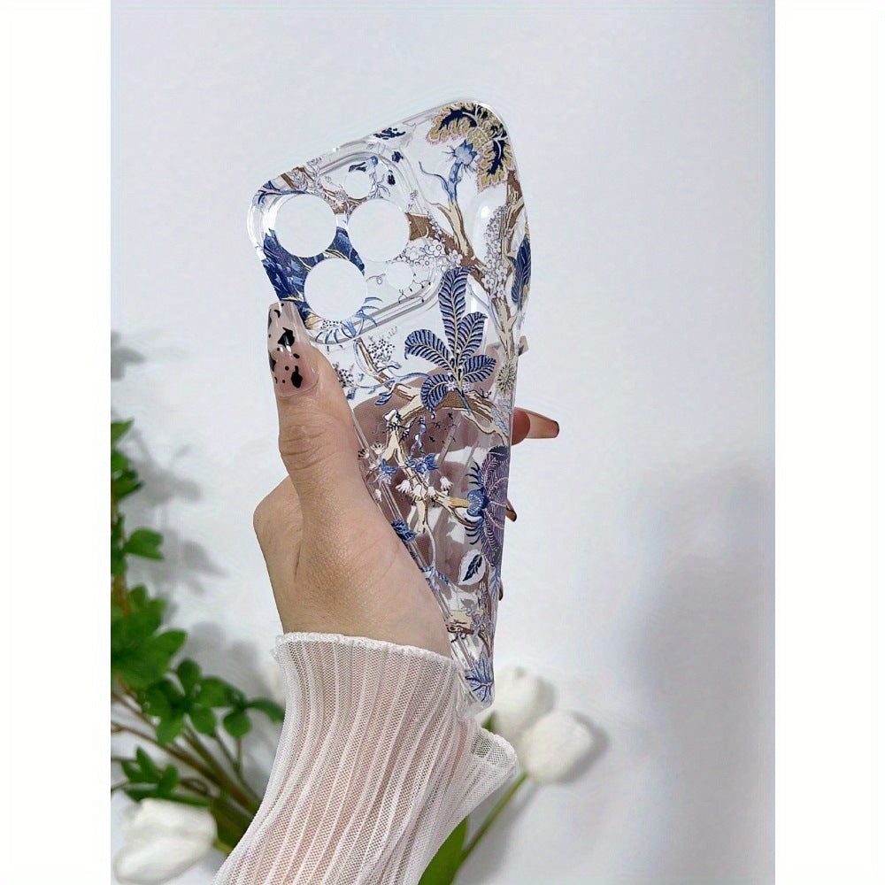 Transparent vintage purple floral iPhone case