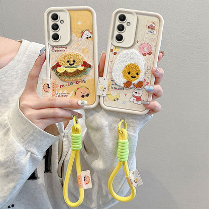 Leather Embroidery Cartoon Samsung Phone Case