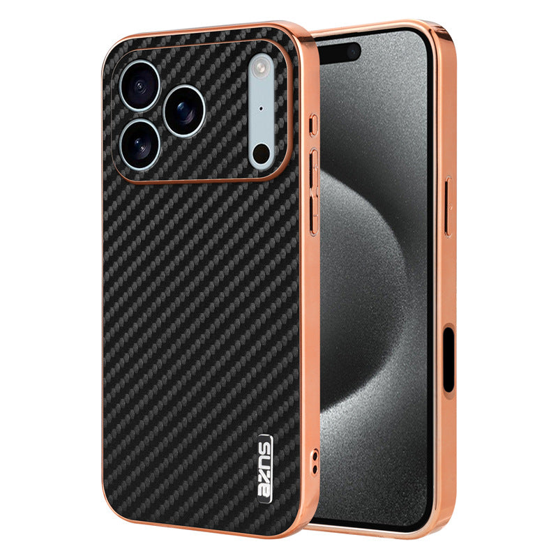 Electroplated shockproof carbon fiber textured Apple phone case