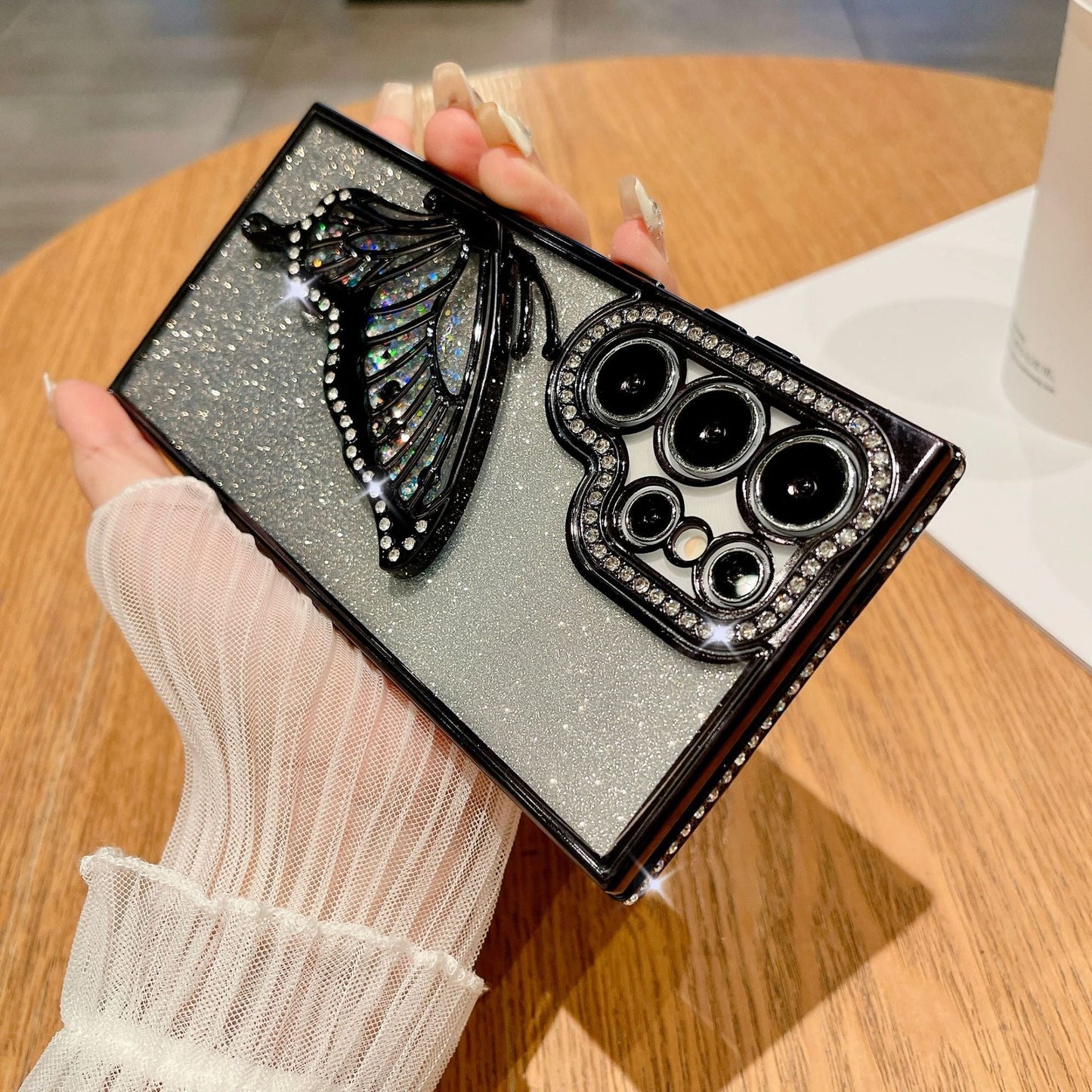 Rak bergemerlapan mewah rama-rama berlian buatan tiga dimensi sarung telefon bimbit Samsung 