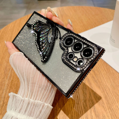 Rak bergemerlapan mewah rama-rama berlian buatan tiga dimensi sarung telefon bimbit Samsung 