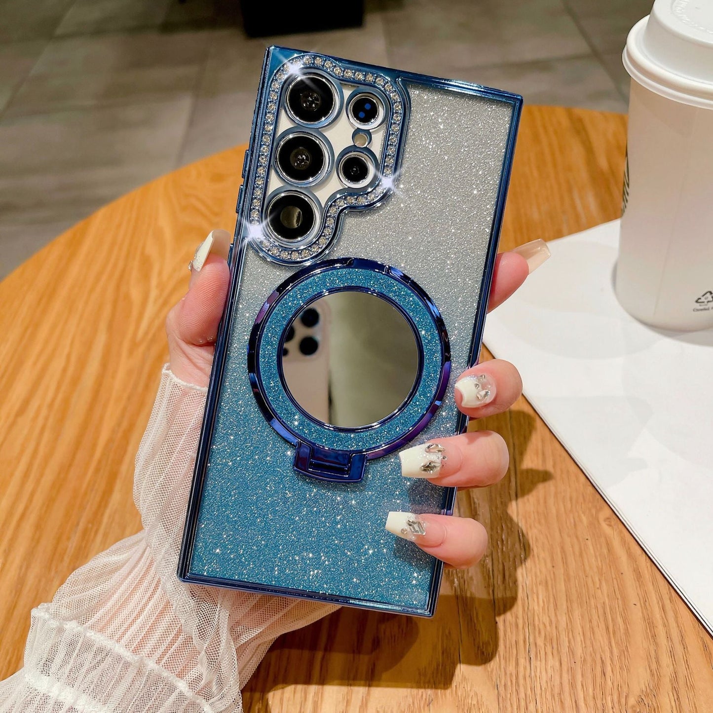 Glitter mirror electroplated rhinestone magnetic Samsung mobile phone case