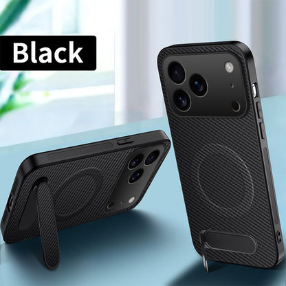 Carbon fiber textured magnetic stand Apple phone case