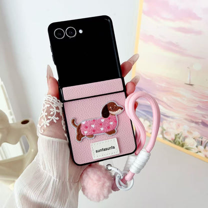 Dachshund leather Samsung Z Flip phone case