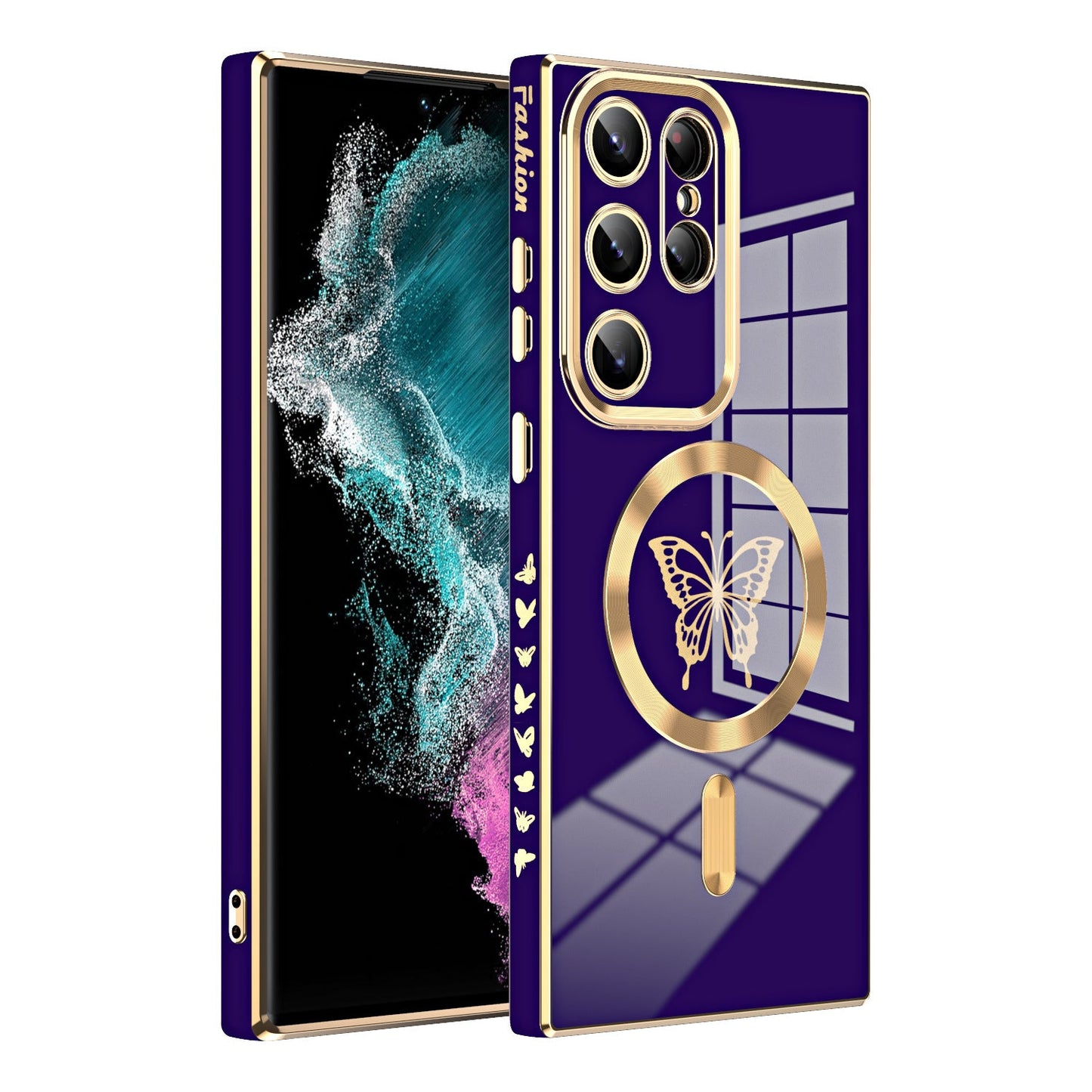 Solid color electroplated butterfly magnetic Samsung mobile phone case