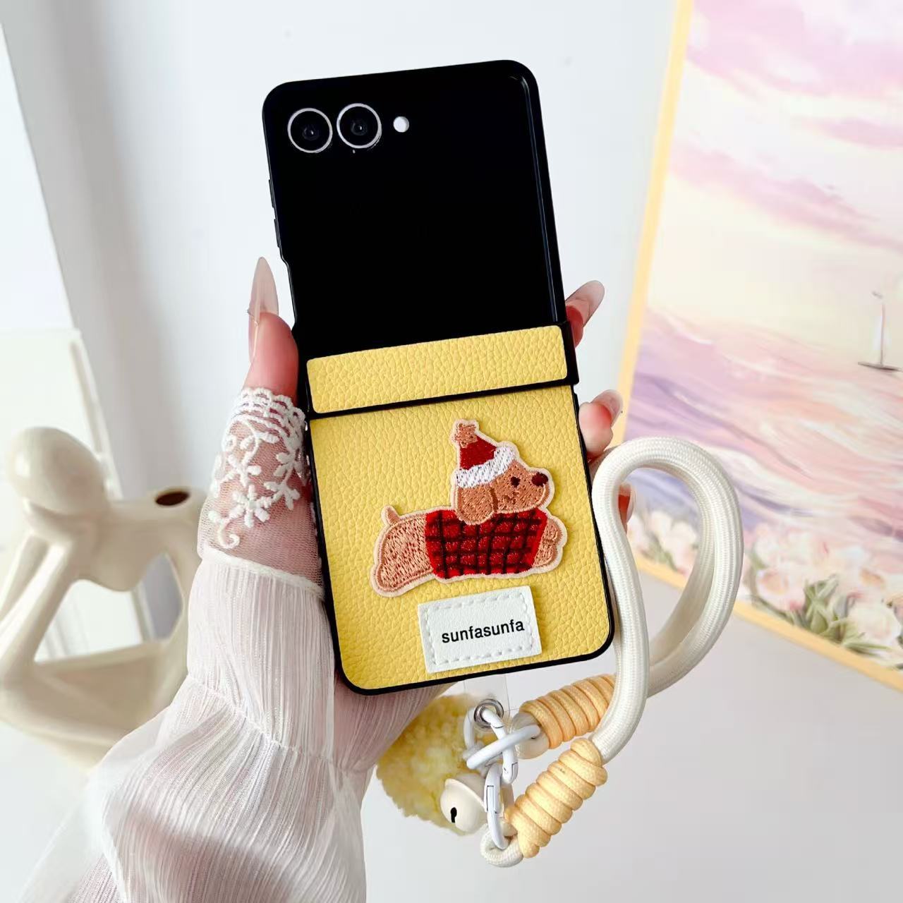 Dachshund leather Samsung Z Flip phone case