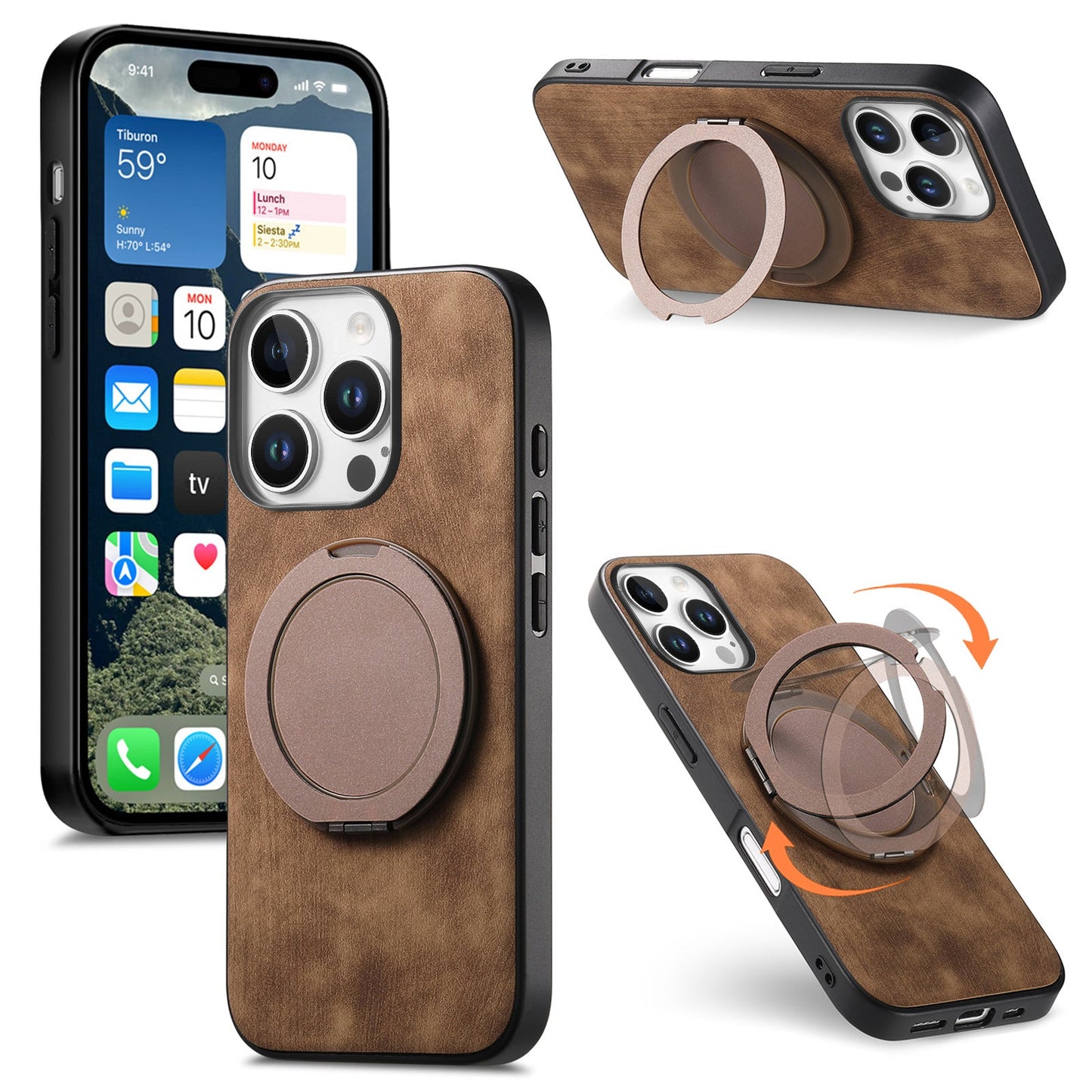 Round rotating magnetic ring iPhone case