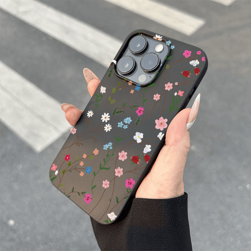 Full-screen floral and lychee-textured Apple phone case