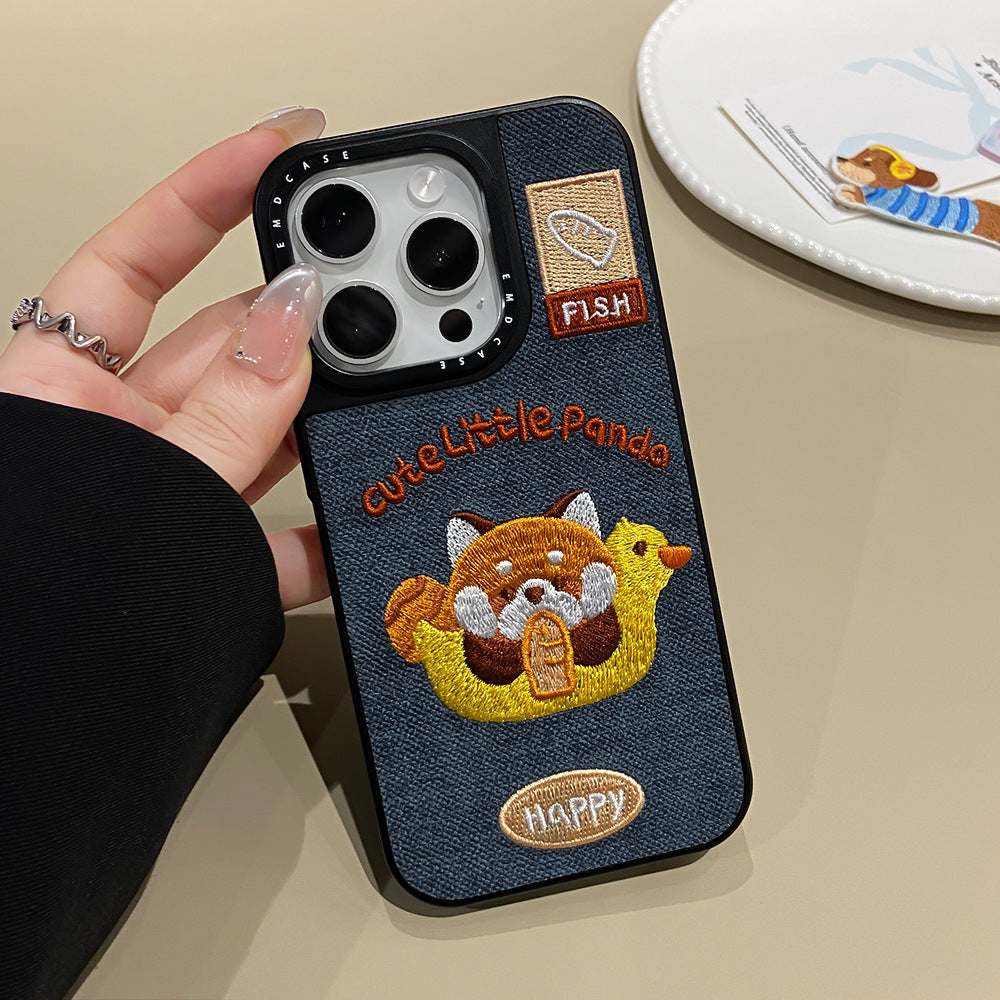 Retro ins embroidered puppy Apple phone case